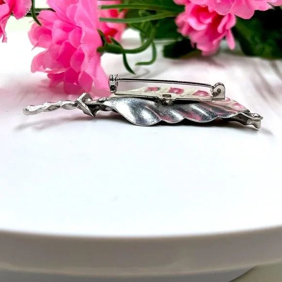 Coro Signed Silver Plated Minimalist Leaf Design Vintage Brooch - Picture 4 of 5